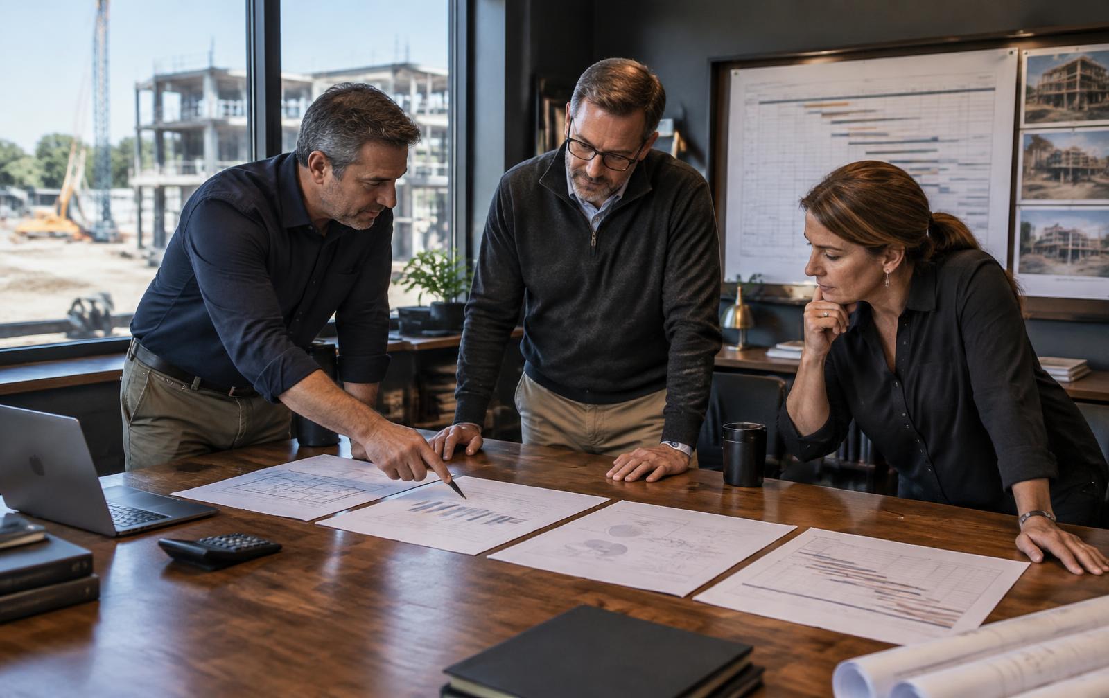 Construction company owner and advisers working through a business plan