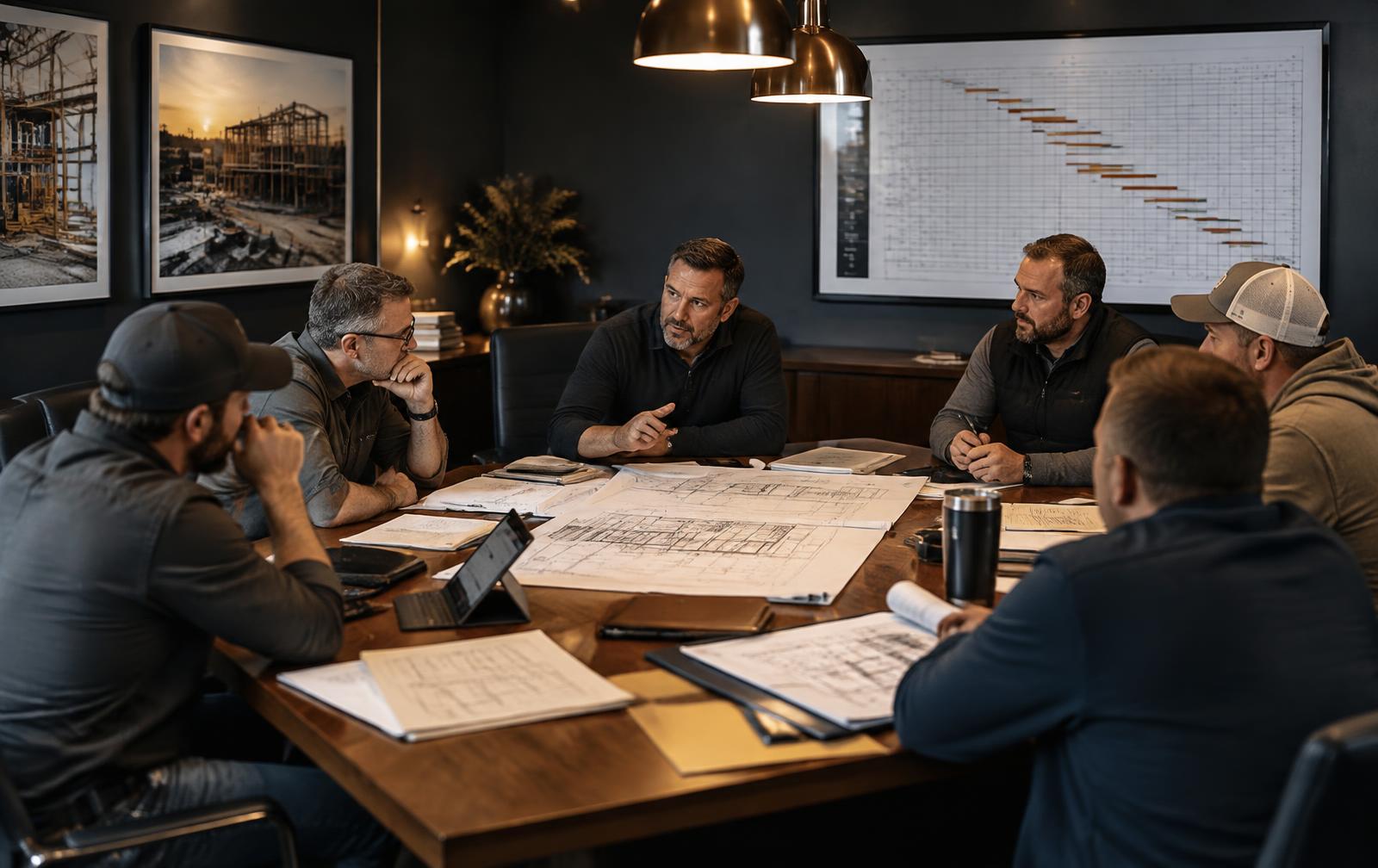 Construction company owners in a serious cohort planning session
